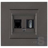 Розетка комп'ютерна RJ45 Cat6 + Розетка HDMI Arvia Electric KAREN Антрацит (20 06 2000 255)